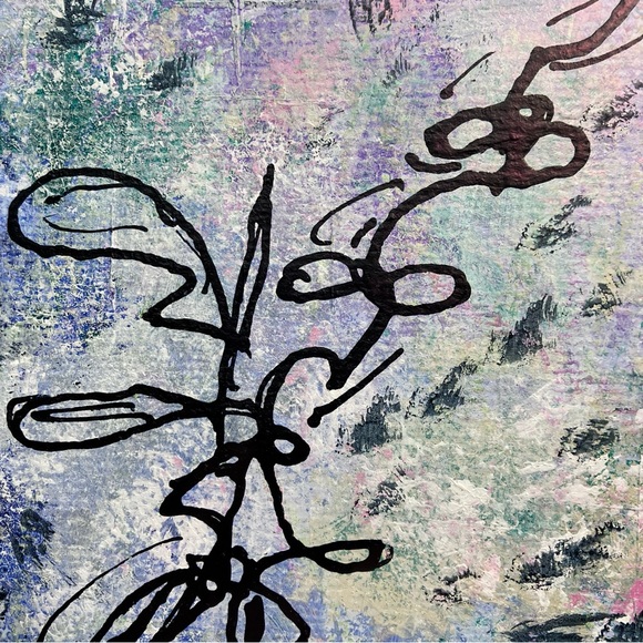 Original Abstract Framed Acrylic Floral Line Art Painting, 5x7" - Picture 10 of 14